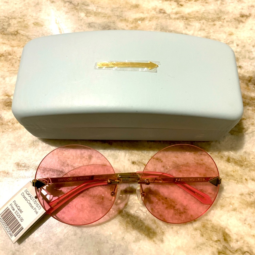 Karen Walker Pink Round Lens Gold Accent Sunglasses